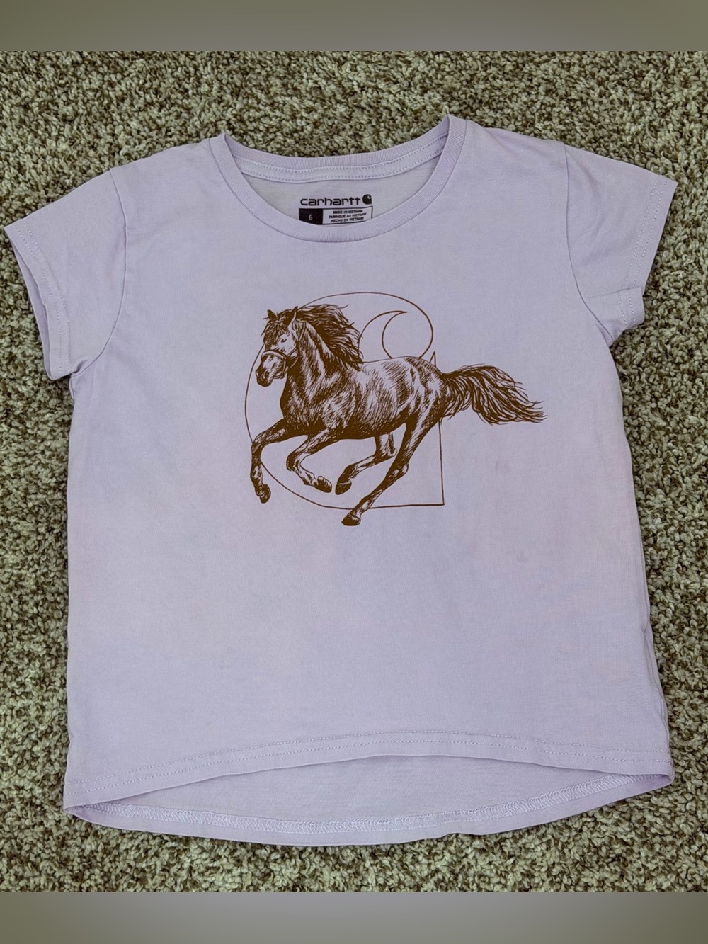 Girls Carhartt Purple Horse T-shirt Short Sleeve 100% Cotton Sz 6 casual
